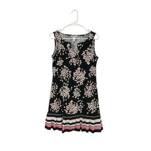 WHBM Floral V-Neck Dress Sleeveless Pleated Ruffle Hem Size Small